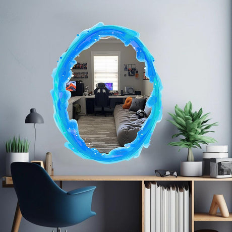 Blue & Orange Portal Aura Wall Stickers with Silver Chrome Mirror Effect - Vibrant Oval Teleport Decals for Gamer and Geek Room Decor - Decords