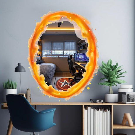 Blue and Orange Portal Aura Wall Stickers - Transparent Oval Decals with Vibrant Aura Effect for Game Room Decor - Decords