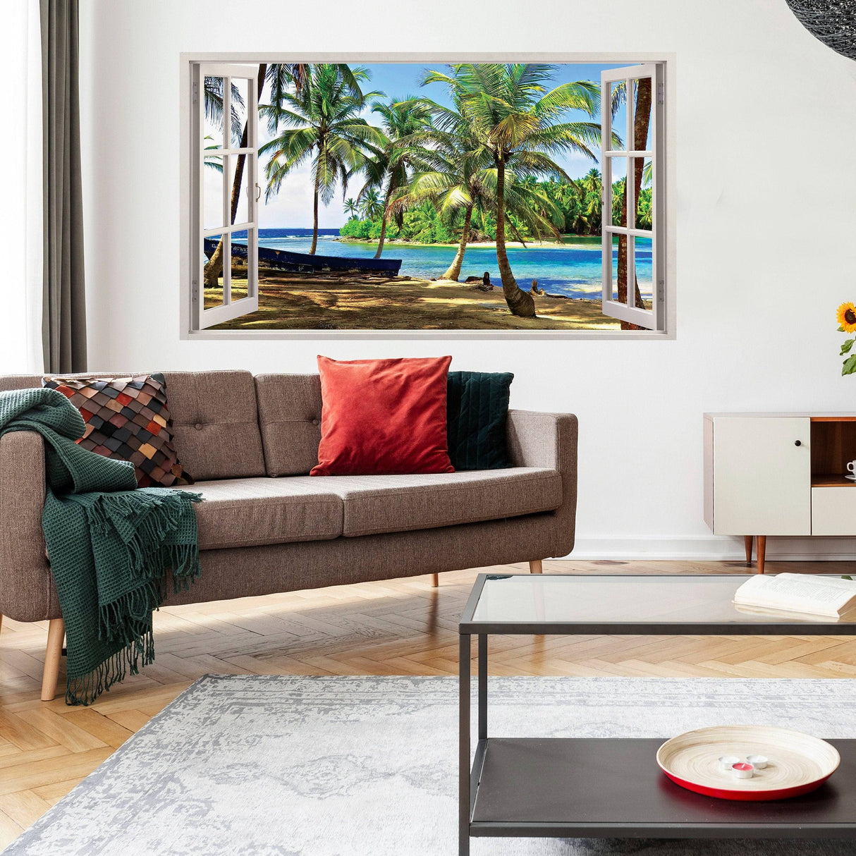 Tropical Paradise 3D Wall Decal, Beach Scenery Window Sticker, Vinyl Wall Art - Decords