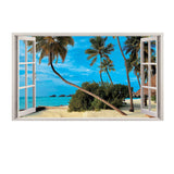 Tropical Paradise 3D Wall Decal, Beach Scenery Window Sticker, Vinyl Wall Art - Decords