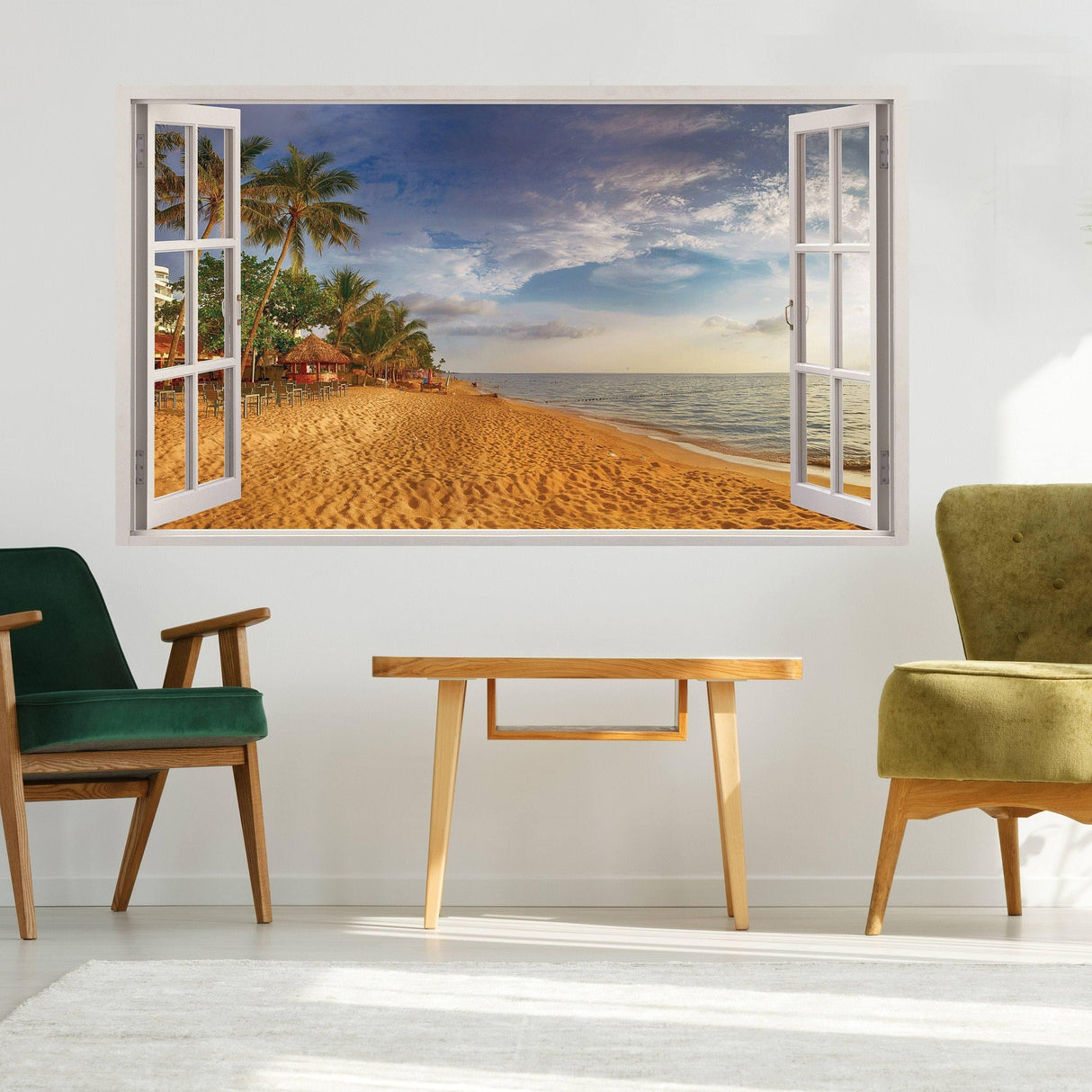 Tropical Paradise 3D Wall Decal, Beach Scenery Window Sticker, Vinyl Wall Art - Decords