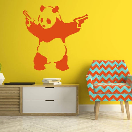 Artistic Urban Bear with Gun Wall Decal - Modern Interior Design Element - Decords