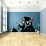 Banksy Thinking Monkey Wall Sticker - Art Vinyl Street Dj Baksy Decal - Headphones Chimp Music Thinker Graffiti Mural - Decords