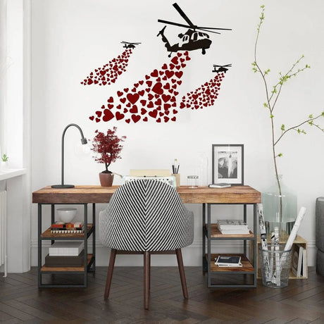 Urban Love Helicopter Wall Decal: Captivating Street Art Graffiti Sticker - Decords