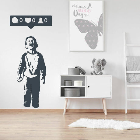 Urban Cool: Kid With Cellphone Wall Decal, Trendy Boy Wall Art Mural - Decords