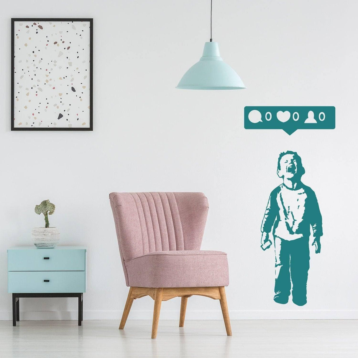 Urban Cool: Kid With Cellphone Wall Decal, Trendy Boy Wall Art Mural - Decords