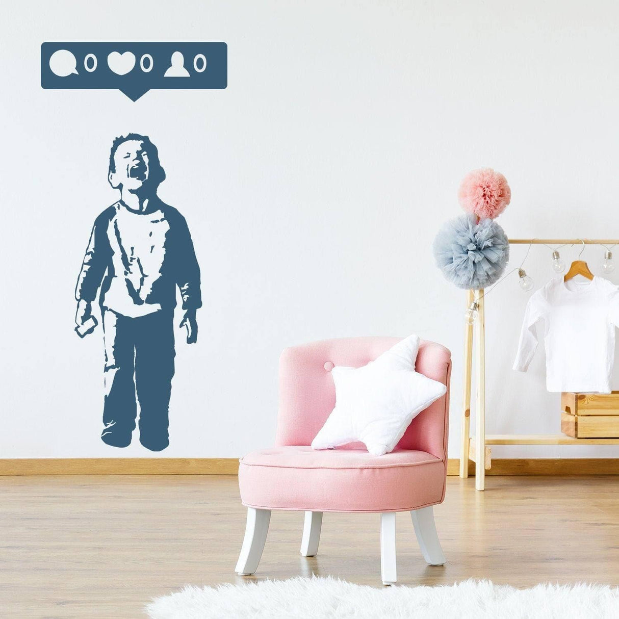 Urban Cool: Kid With Cellphone Wall Decal, Trendy Boy Wall Art Mural - Decords