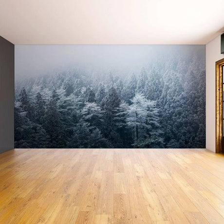 Misty Pine Hill Wall Mural: Enchanting Forest Artwork for Transformative Ambiance - Decords