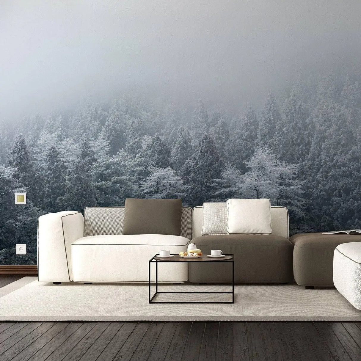 Misty Pine Hill Wall Mural: Enchanting Forest Artwork for Transformative Ambiance - Decords