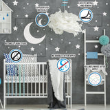 White Stars and Moon Wall Stickers for Kids Room | Nursery Night Sky Crescent Decal Set - Decords