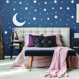 White Stars and Moon Wall Stickers for Kids Room | Nursery Night Sky Crescent Decal Set - Decords