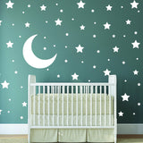 White Stars and Moon Wall Stickers for Kids Room | Nursery Night Sky Crescent Decal Set - Decords