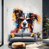 Bright Australian Shepherd Wearing Shades Wall Decal - Cheerful Watercolor Dog in Glasses Sticker - Decords