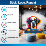 Colorful St. Bernard with Glasses Wall Decal - Bold Watercolor Bernese Mountain Dog Art Sticker - Decords