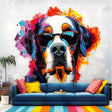 Colorful St. Bernard with Glasses Wall Decal - Bold Watercolor Bernese Mountain Dog Art Sticker - Decords