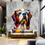 Thoughtful St. Bernard in Glasses Wall Decal - Dreamy Watercolor Bernese Mountain Dog Imagining Art Sticker - Decords