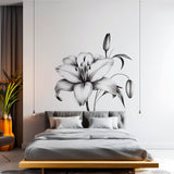 Classic Black and White Lily Bloom Wall Sticker - Elegant Floral Bedroom Wall Decal Decor - Decords