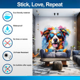 Australian Shepherd in Sunglasses Wall Sticker - Vivid Watercolor Pet Art Decal Home Decor - Decords