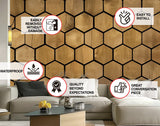 Hexagon Wallpaper Decals - Self-Adhesive Wooden Hexagon Wall Design, Black and Wood Design Honeycomb Stickers, Modern Geometric Room Decor - Decords