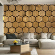 Hexagon Wallpaper Decals - Self-Adhesive Wooden Hexagon Wall Design, Black and Wood Design Honeycomb Stickers, Modern Geometric Room Decor - Decords