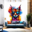 Vibrant Maine Coon Cat Wall Sticker with Sunglasses | Colorful Modern Kitten Art Decal | Artistic Kitty Decor | Unique Cat Lover Gift Idea - Decords