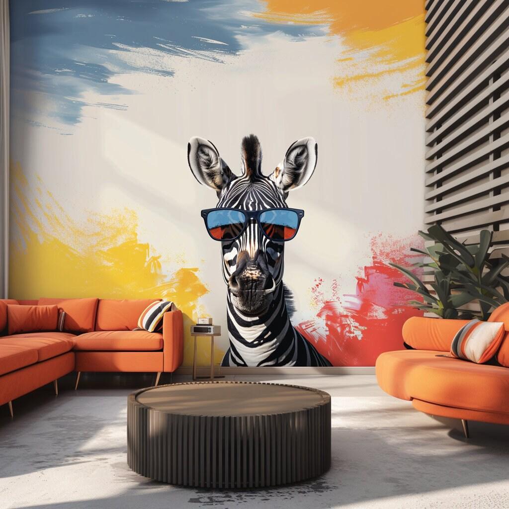 Funky Zebra with Sunglasses Wall Decal - Vibrant Modern Animal Art Sticker for Home Decor - Decords