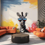 Funky Zebra with Sunglasses Wall Decal - Vibrant Modern Animal Art Sticker for Home Decor - Decords