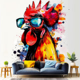 Vibrant Watercolor Chicken Art Sticker Decals - Charming Poultry with Glasses - Decords