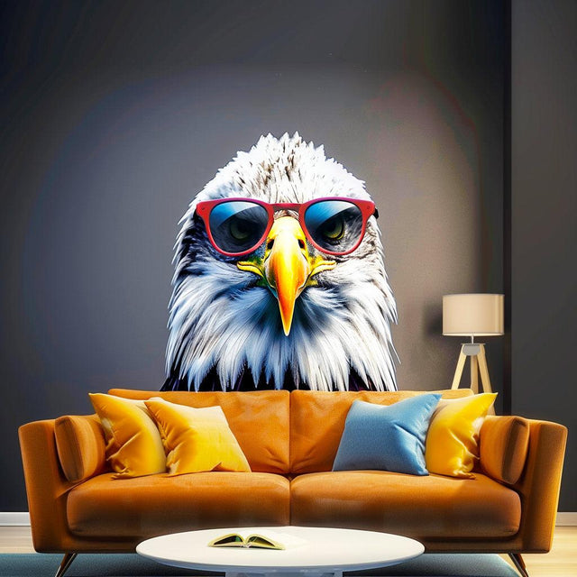 Wise Bald Eagle with Glasses Wall Decal - Vibrant Watercolor Bird Sticker - Decords