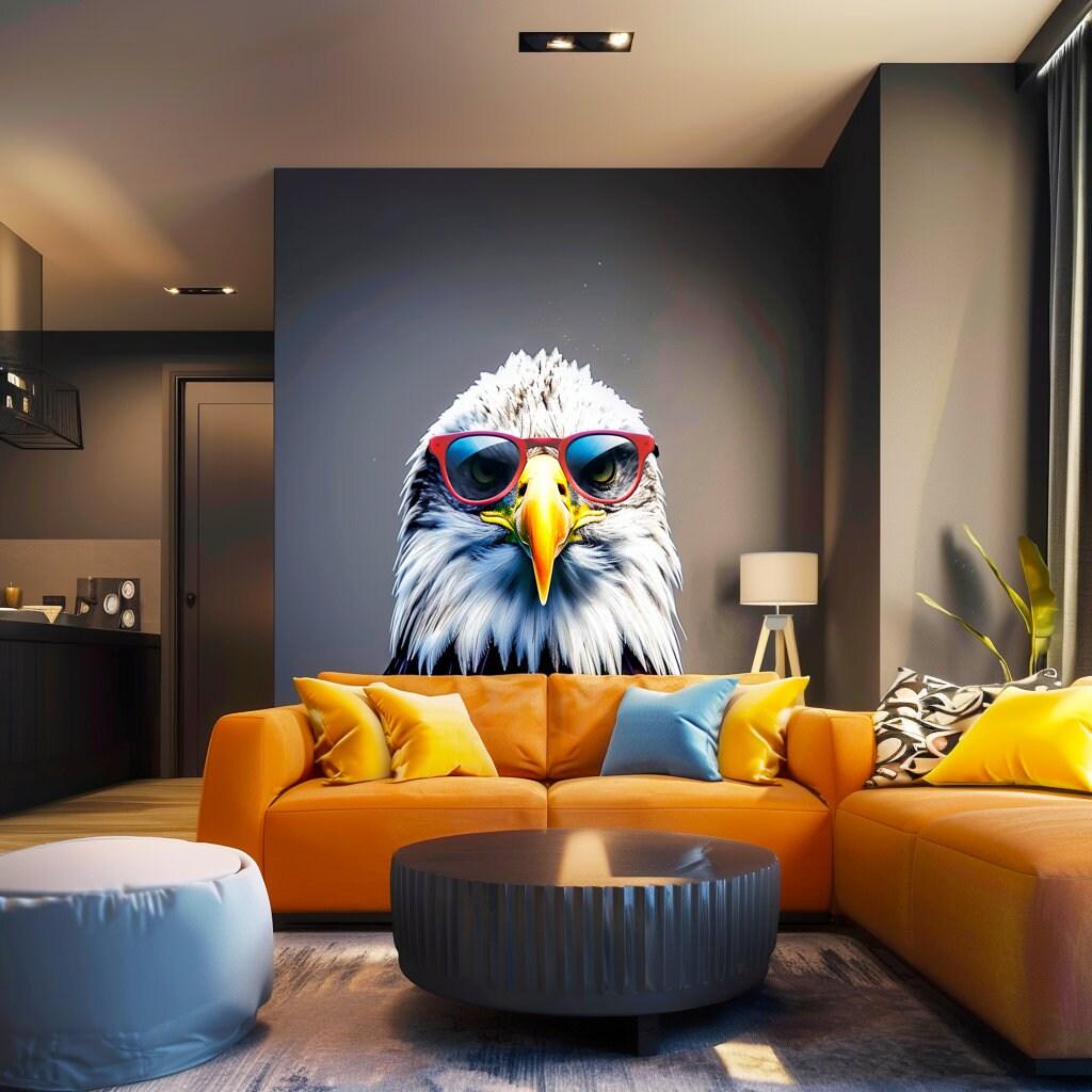 Wise Bald Eagle with Glasses Wall Decal - Vibrant Watercolor Bird Sticker - Decords