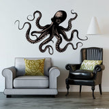 Elegant Octopus Wall Sticker Decals | Detailed Nautical Wall Art | Black Octopus Home Decor | Ocean-Themed Living Room Decals | Marine Life - Decords