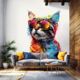 Colorful Maine Coon Cat Wall Sticker with Sunglasses - Modern Kittent Art Decal - Decords