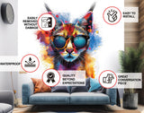 Vibrant Maine Coon Cat Wall Sticker with Sunglasses | Colorful Modern Kitten Art Decal | Artistic Kitty Decor | Unique Cat Lover Gift Idea - Decords