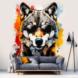 Colorful Wolf Wall Sticker Decals with Sunglasses - Modern Wolf Art Decal - Decords