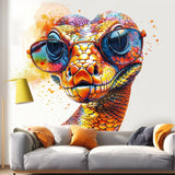 Vibrant Orange Snake with Glasses Wall Decal - Easy-to-Apply & Repositionable Watercolor Snake Sticker - Decords