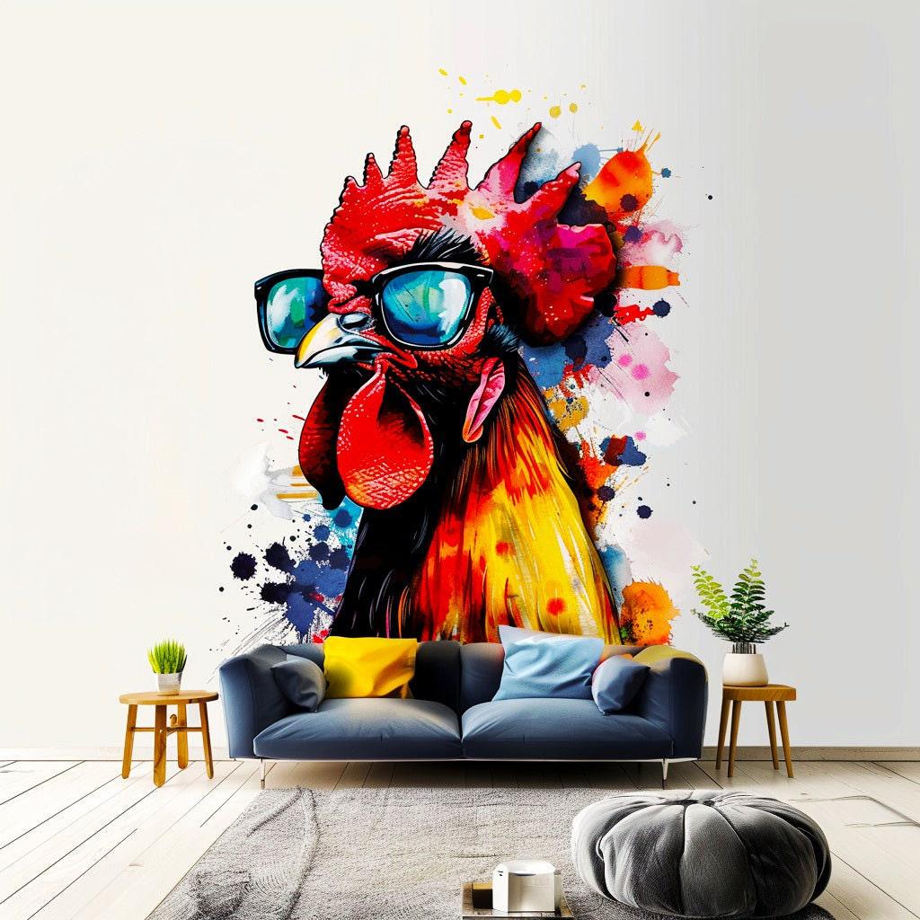 Vibrant Watercolor Chicken Art Sticker Decals - Charming Poultry with Glasses - Decords