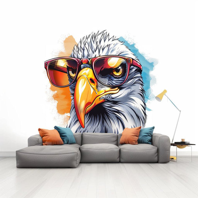 Vibrant Watercolor Bald Eagle with Glasses Wall Decal - Colorful Bird Sticker - Decords