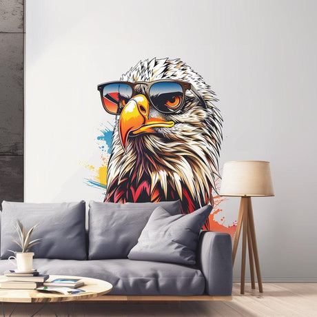 Bald Eagle with Sunglasses Wall Decal - Vibrant Watercolor Bird Sticker - Decords