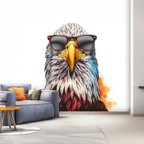 Bald Eagle with Sunglasses Wall Sticker Decal - Cool Bird in Glasses Room Decor - Decords