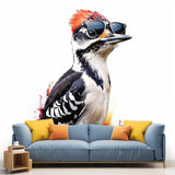 Downy Woodpecker Bird in Glasses Wall Sticker Decals - Unique Room Decor for Nature Lovers - Decords