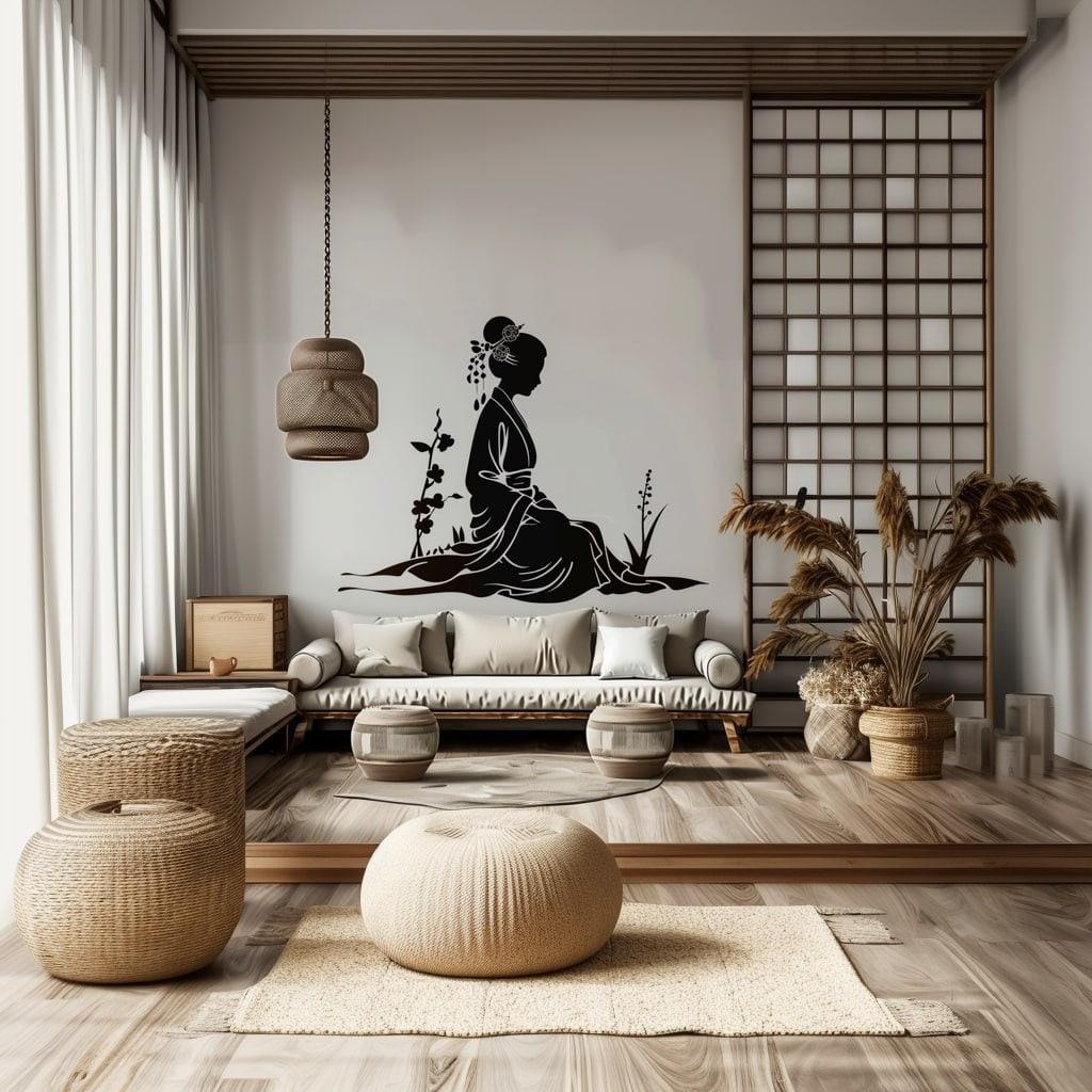 Geisha Silhouette Wall Decal Sticker - Elegant Japanese Art Decals - Decords