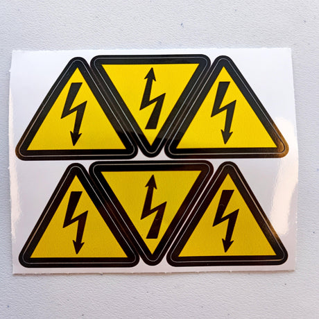 High Voltage Electrical Shock Hazard Stickers - Pack of 6 Yellow Triangle Warning Vinyl Decals for Safety Compliance - Decords