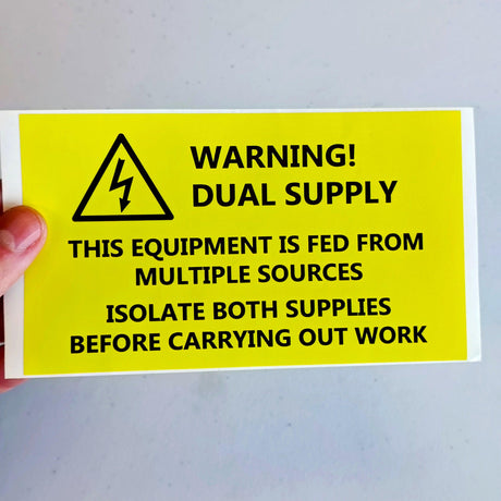 Dual Supply Warning Label Sticker | Electrical Safety Decal | Multiple Source Isolation Warning | Electrician Supplies Safety Protocol Label - Decords