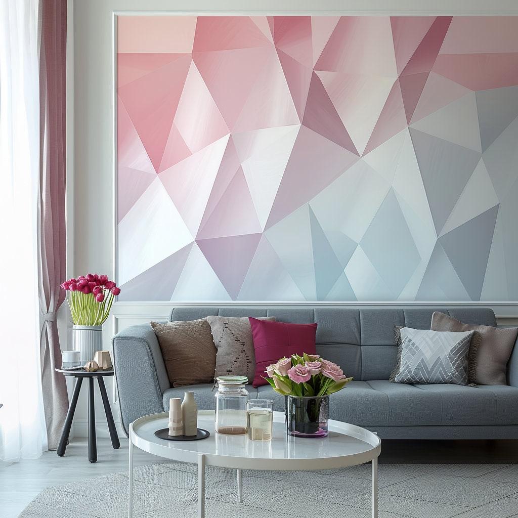 Pastel Geometric Wall Sticker | Modern Pink and Blue Geometric Wall Art | Living Room Accent Wallpaper Decal | Stylish Bedroom Decoration - Decords