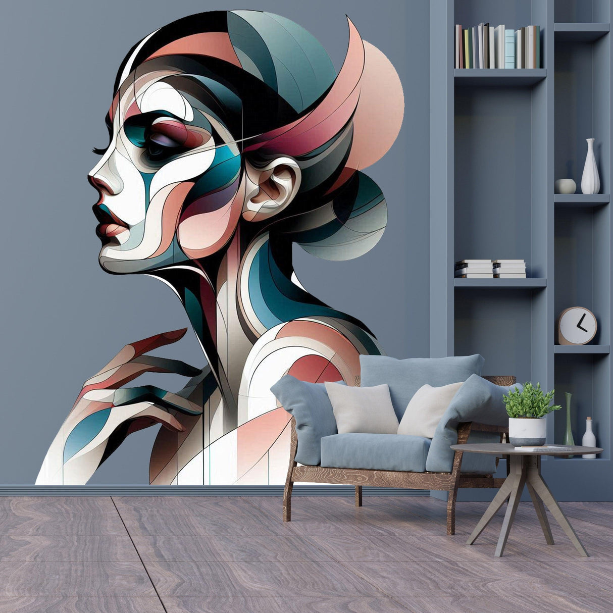 Abstract Woman Art Deco Wall Decal - Modern Geometric Female Profile Sticker - Decords