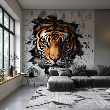 Realistic 3D Tiger Face Wall Decal - Fierce and Majestic Tiger Sticker - Decords