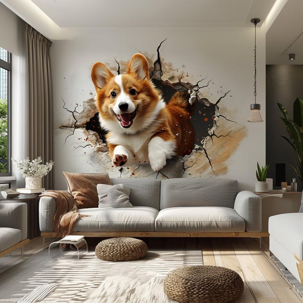 3D Corgi Dog Wall Decal - Playful Pet Sticker - Decords