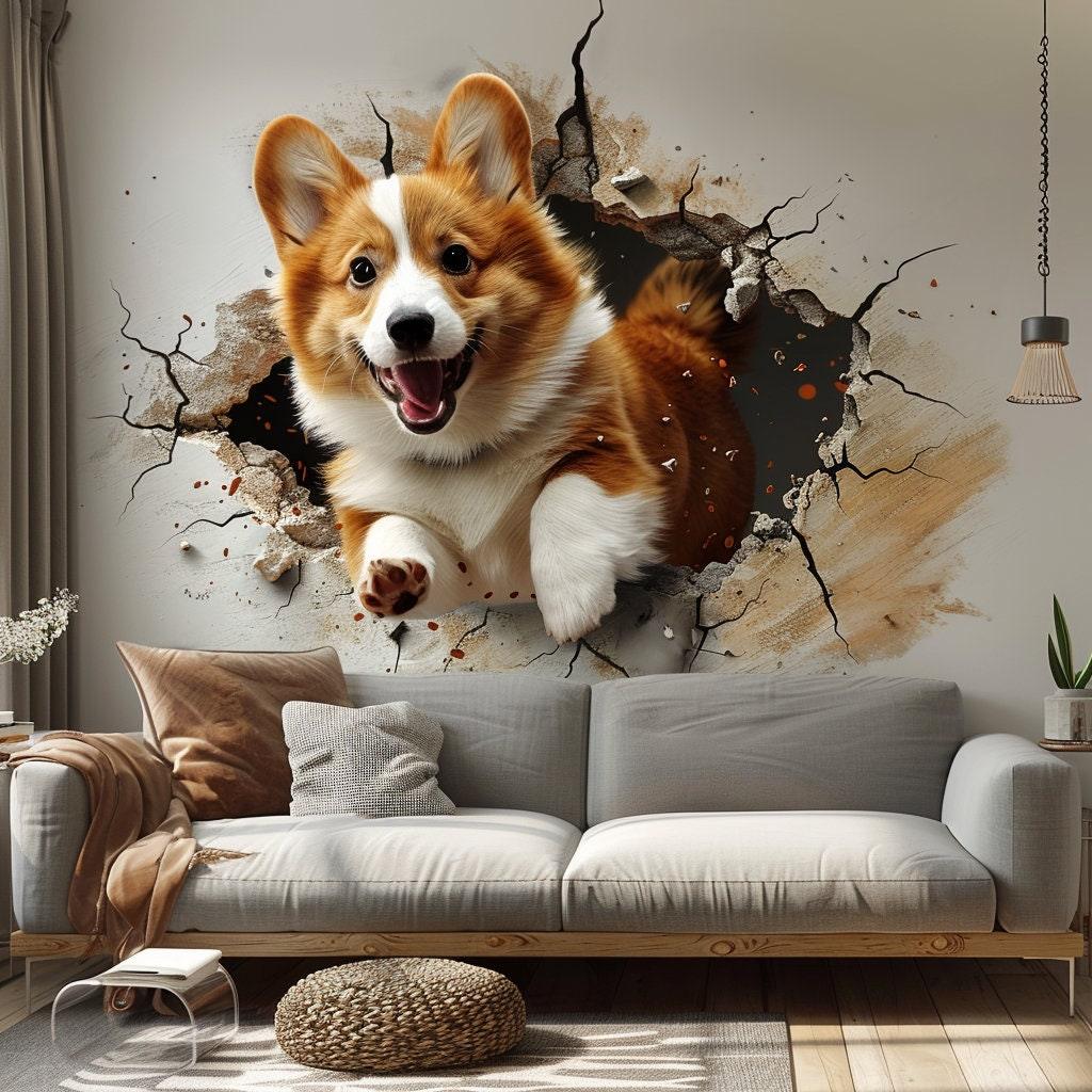 3D Corgi Dog Wall Decal - Playful Pet Sticker - Decords