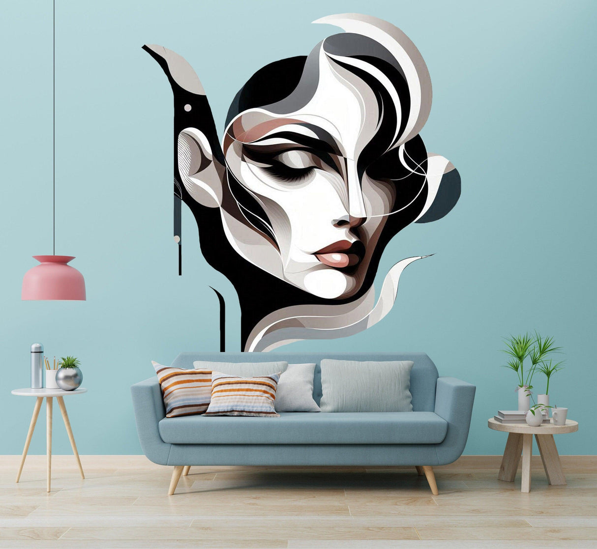 Abstract Woman Face Wall Decal Sticker - Modern Geometric Art - Decords