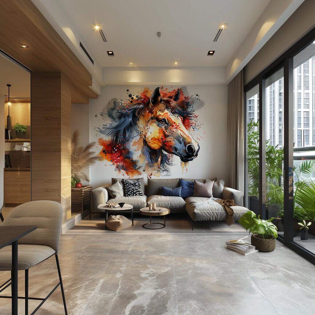 Watercolor Horse Head Wall Sticker Decal - Vibrant Artistic Animal Decor - Decords